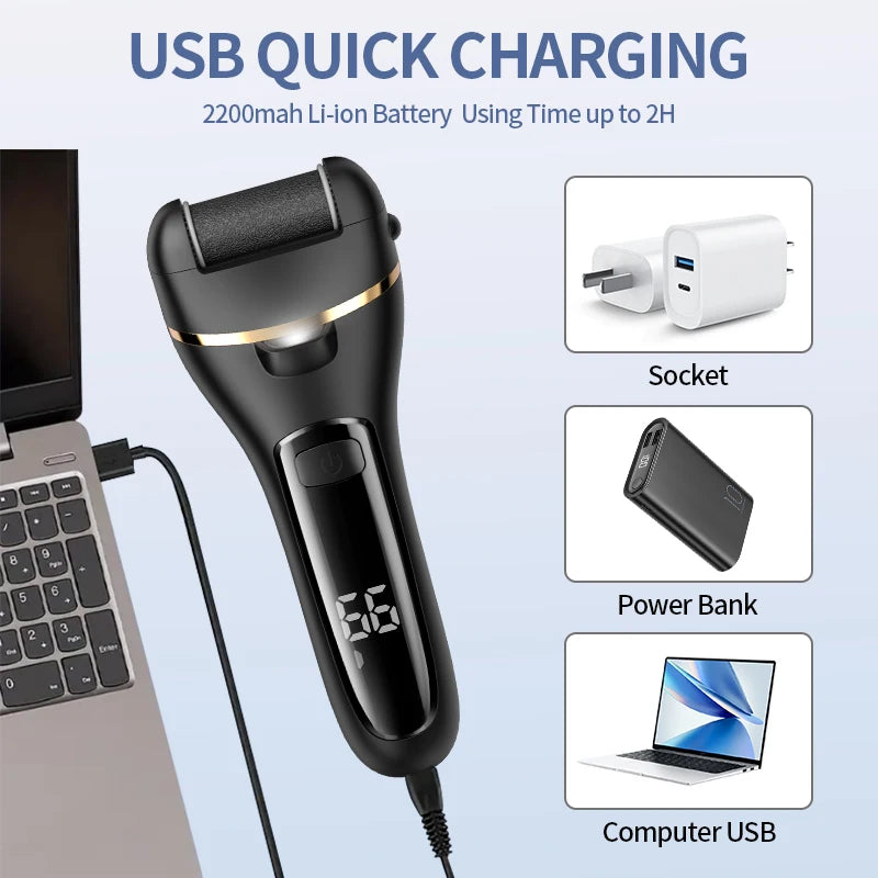 Rechargeable Electric Foot Grinder - USB Powered Callus Remover with Adjustable Speeds, for Men & Women'S Pedicure and Self-Care